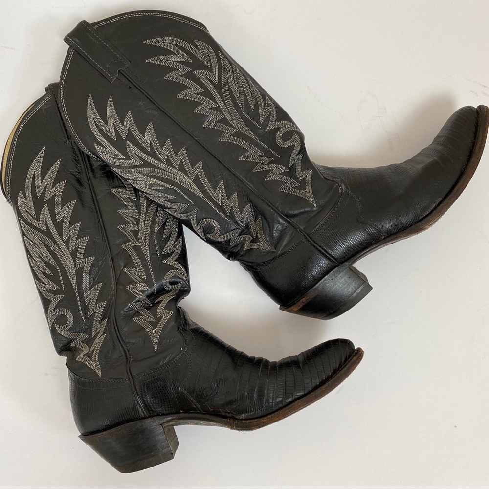 Vintage Justin Black Lizard Cowboy Boot